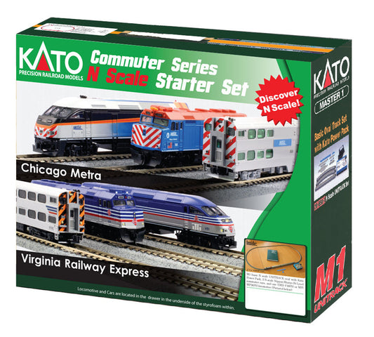 Kato N Chicago Metra ‘New Paint’ EMD F40PH and Gallery Bi-Level Commuter Passenger Starter Set 106-0037