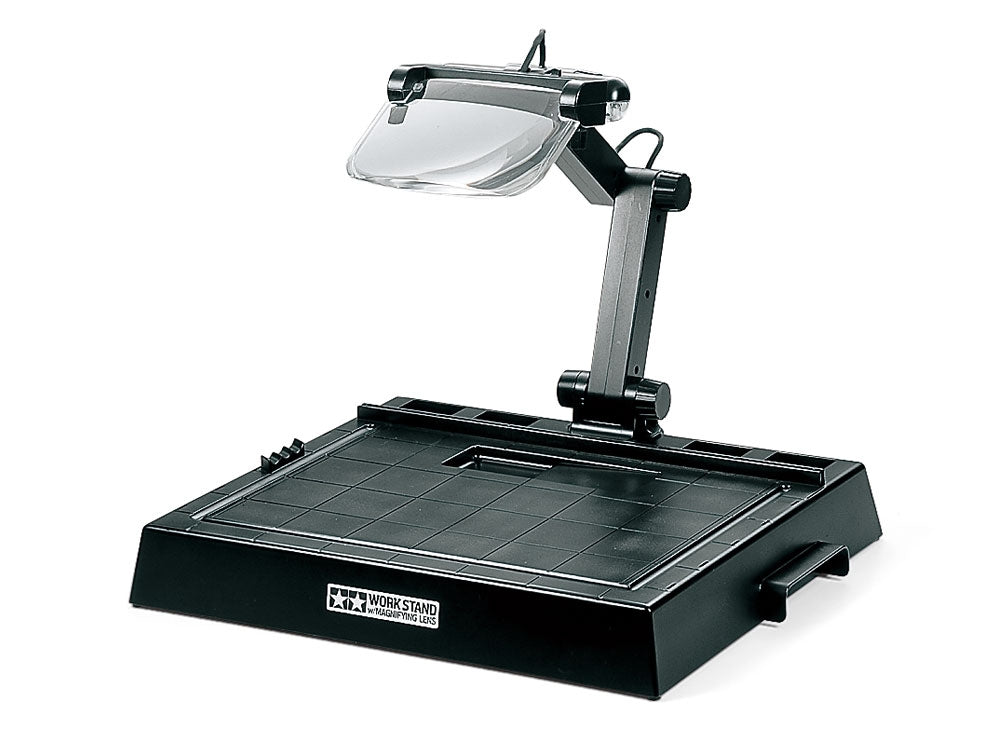 Tamiya Work Station with Magnifying Lens & LED Lights – Model Building Workbench Tool (74064)