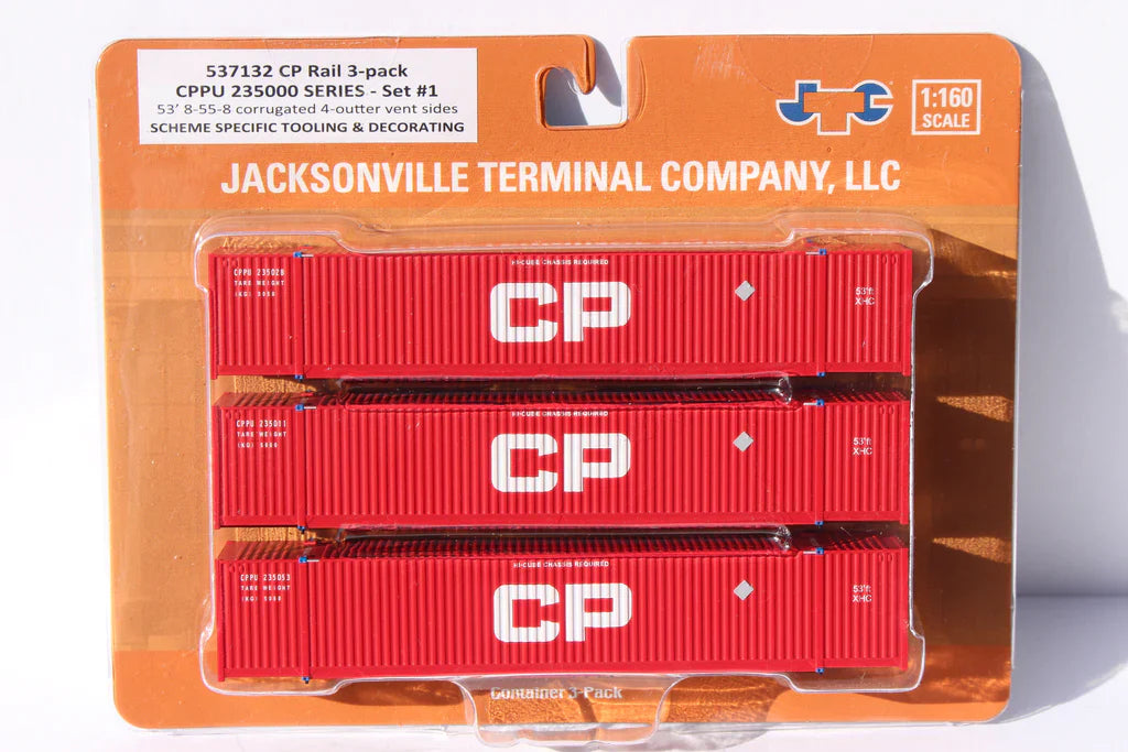 Jacksonville Terminal Co N CP - 'Large CP' 235000 series set #1, 53' HIGH CUBE 8-55-8 (3-pack) corrugated containers | 537132