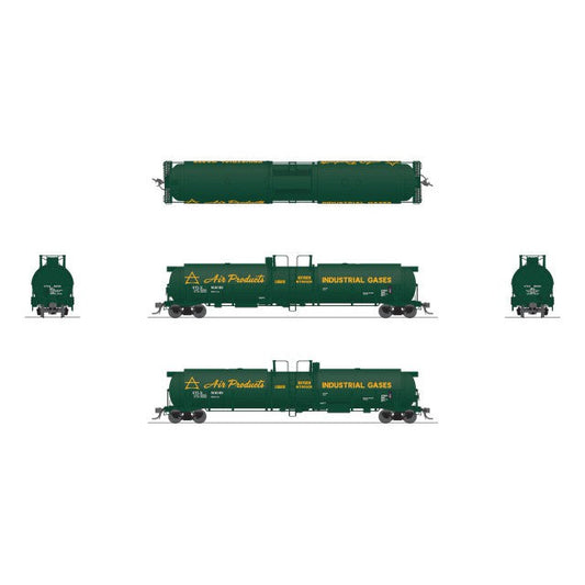 Broadway Limited HO Scale Cryogenic Tank Car 2 Pack Air Products/grn