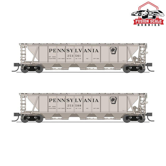 Broadway Limited N H32 Covered Hopper 2pk B PRR/Gray w/Black Shadow Keystone