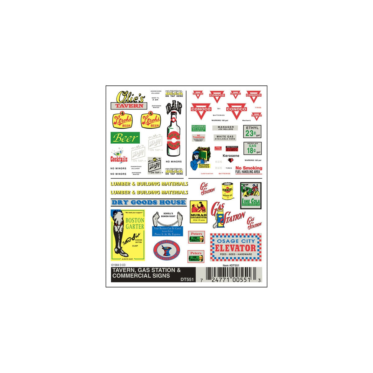 Woodland Scenics HO Tavern Gas & Commercial Signs