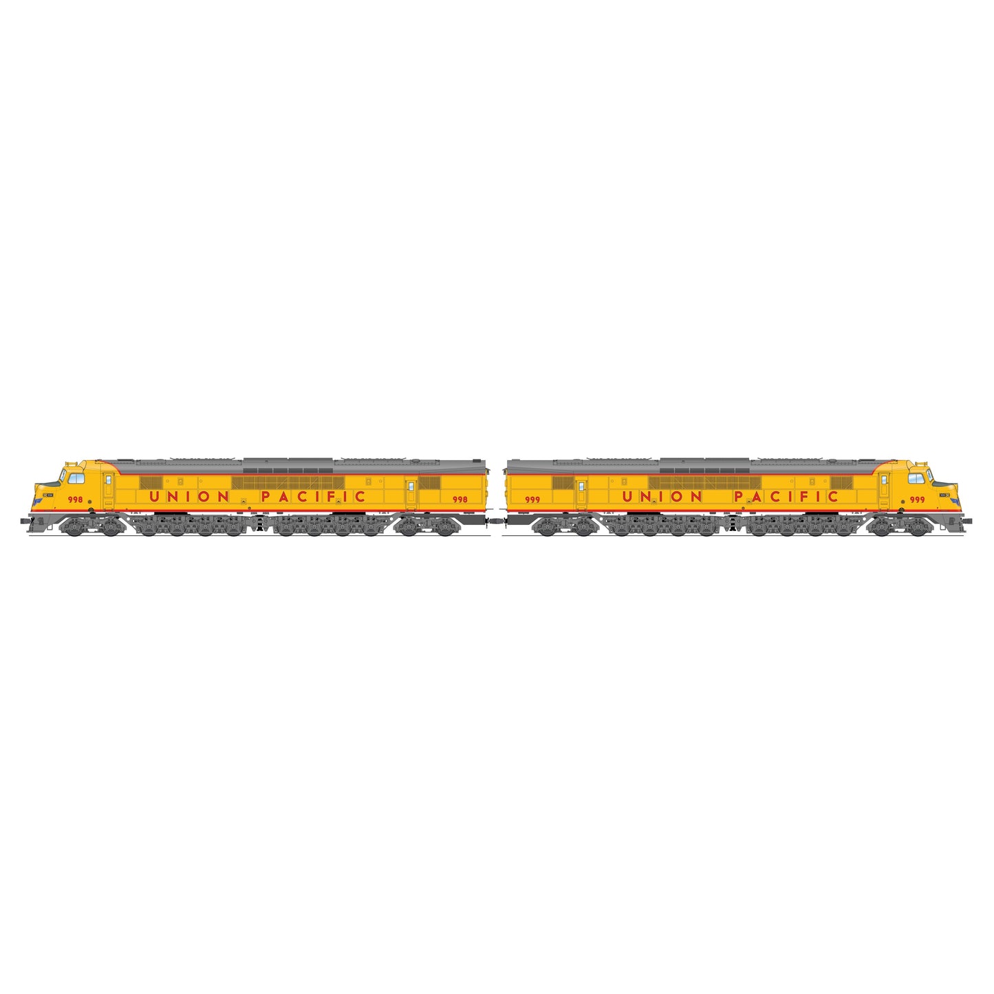 Broadway Limited HO P4 Centipede A-A Diesels UP #998/999/yel&gry DC/DCC/Sound