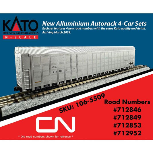 Kato N Scale Canadian Pacific Aluminum Autorack 4 Car Set 712846, 712849, 712853, 712952