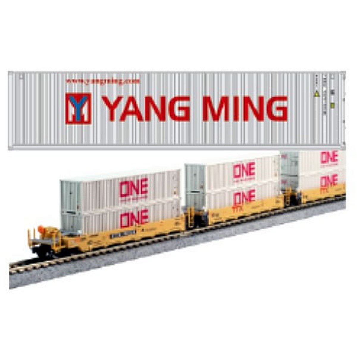 Kato N Scale MAXI-I Double Stack 5pk TTX #759368 w/Yang Ming Containers