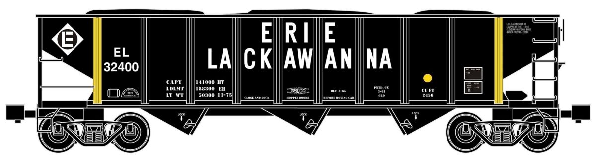 Ready Made Trains O Scale 3 Bay Hopper Erie Lackawanna - RMT66239