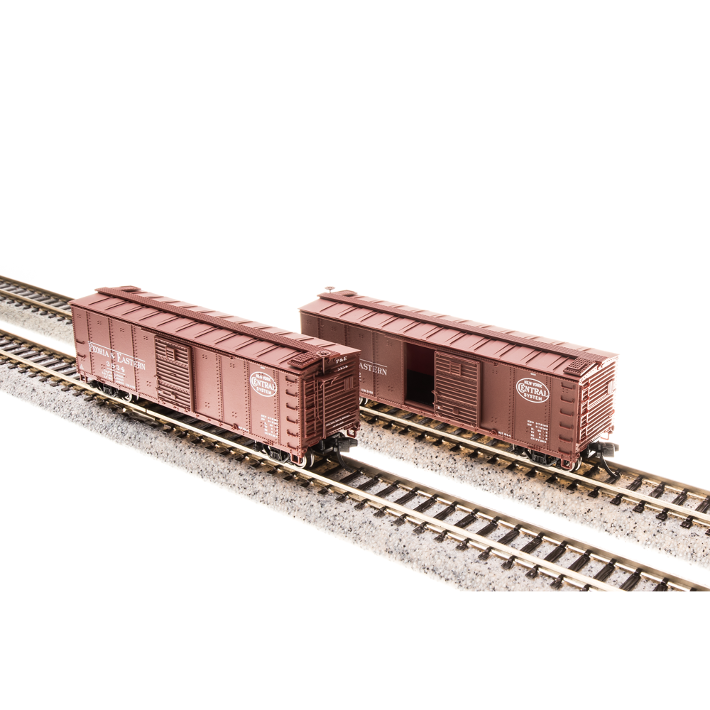 Broadway Limited N Steel Boxcar 4pk P&E w/Corrugated Ends  Pre-1955 Roman