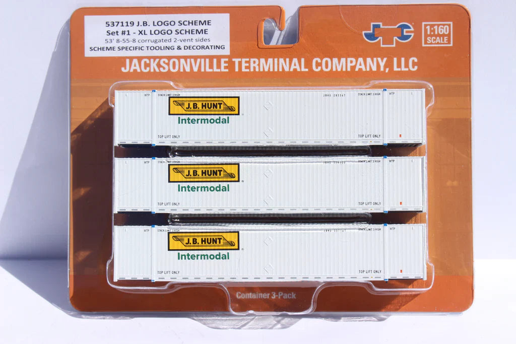 Jacksonville Terminal Co N JB HUNT 3-pack Set #1 - 53' HIGH CUBE 8-55-8 corrugated containers |537119