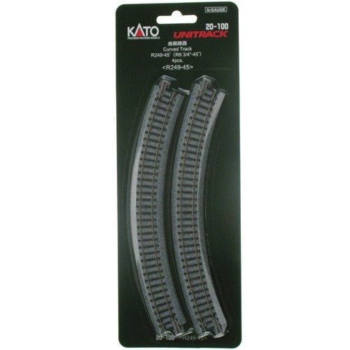 Kato N Scale Unitrack 9-3/4" Radius Curve 45-Degree 4 Pack