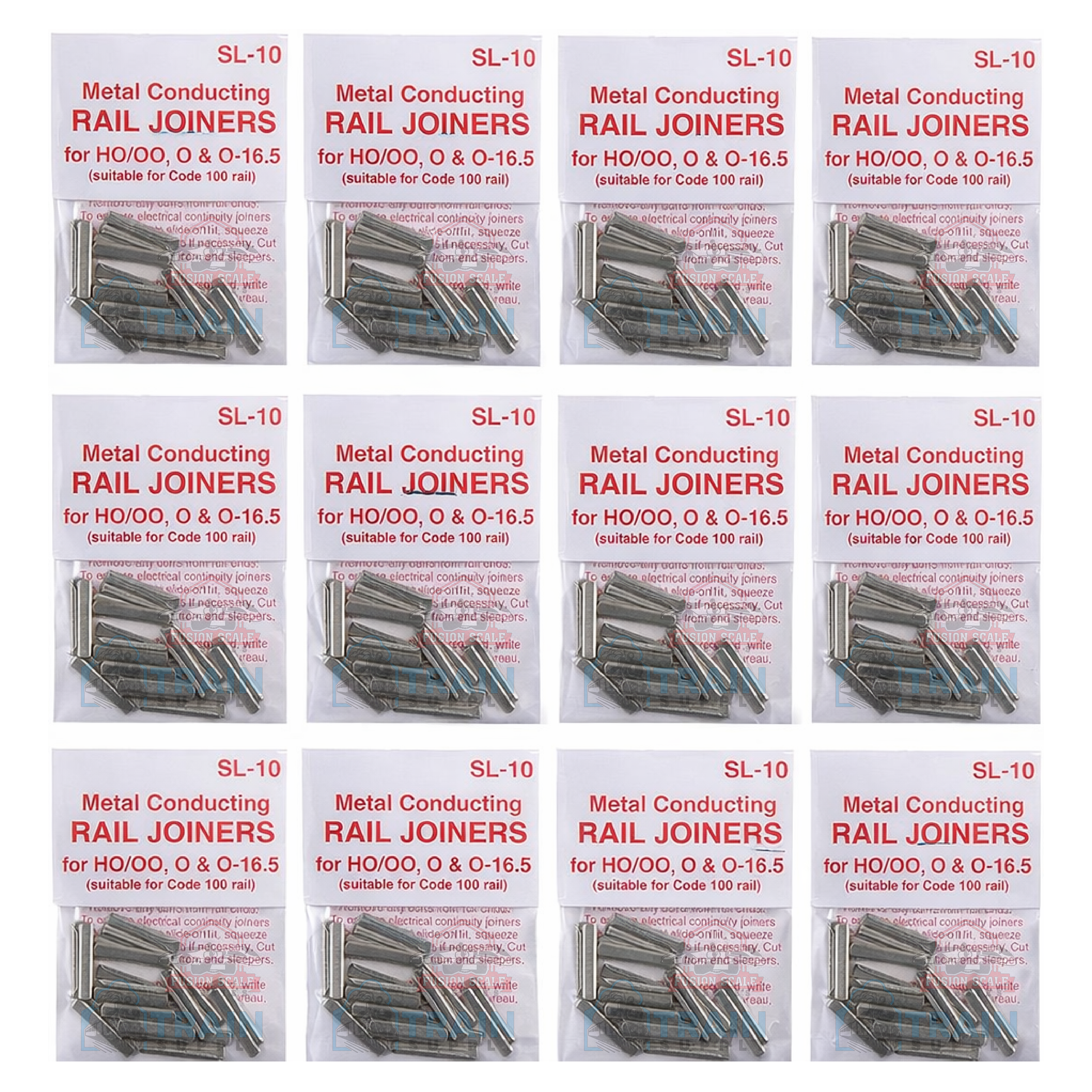 Peco SL-10 HO Scale Code 100 Nickel Silver Rail Joiners – 12 × 24-Pack (288 Total)