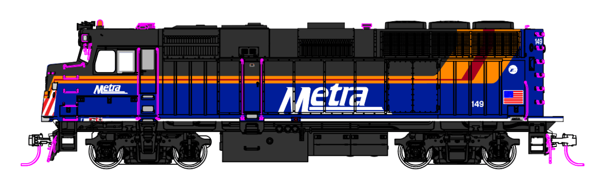 Kato HO Scale F40PH with Ditch lights Chicago Metra New Paint 149 - Fusion Scale Hobbies