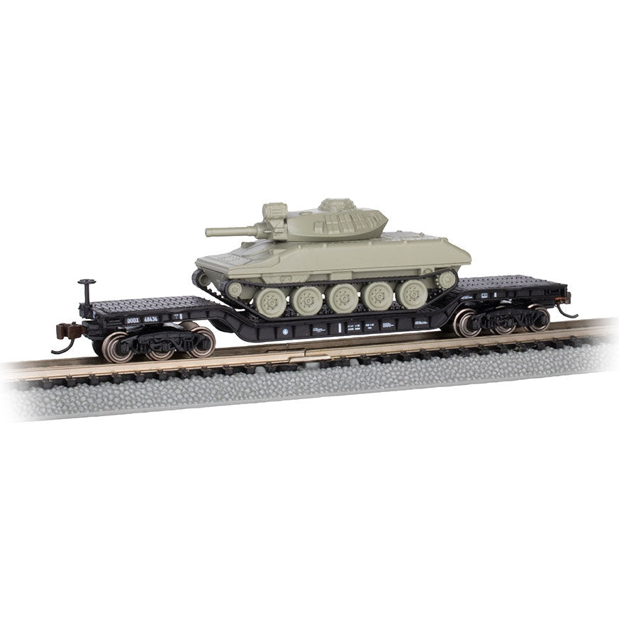 Bachmann N 52' Dep.Center Flatcar (blk) w/Sheridan Tank