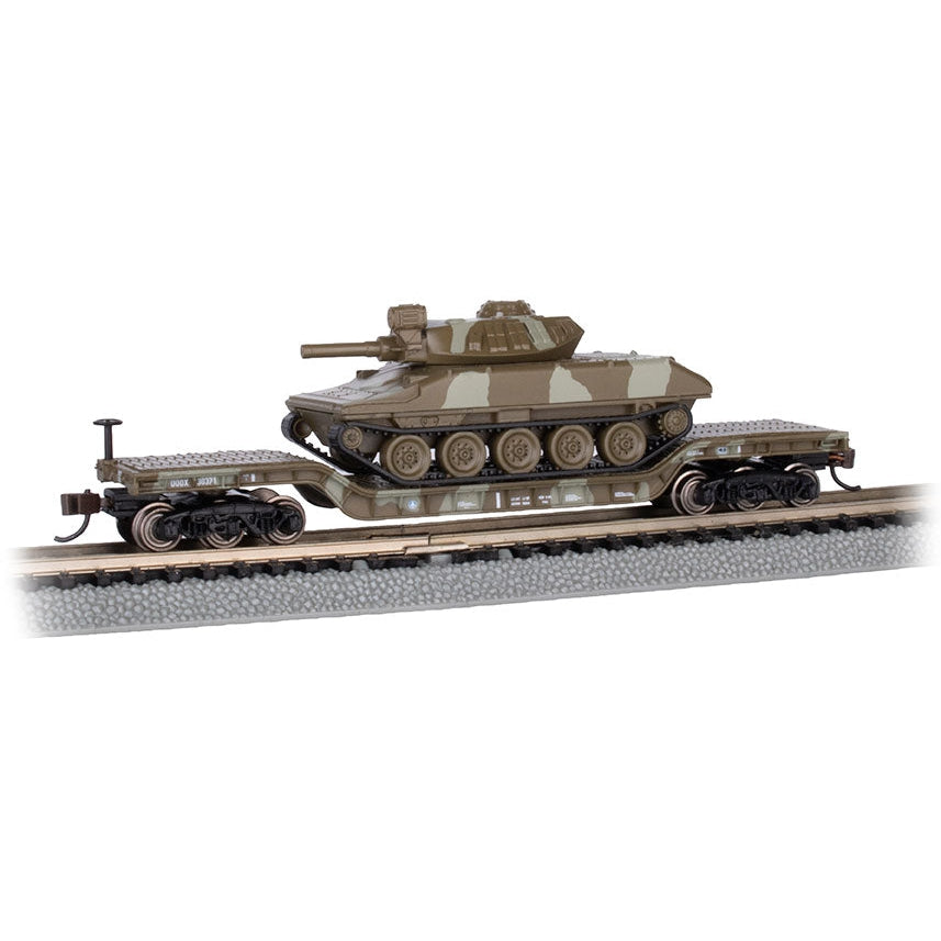 Bachmann N 52' Dep.Center Flatcar (Green Camo) w/Sheridan Tank