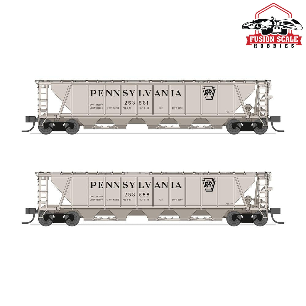 Broadway Limited N H32 Covered Hopper 2pk A PRR/Gray w/Black Shadow Keystone