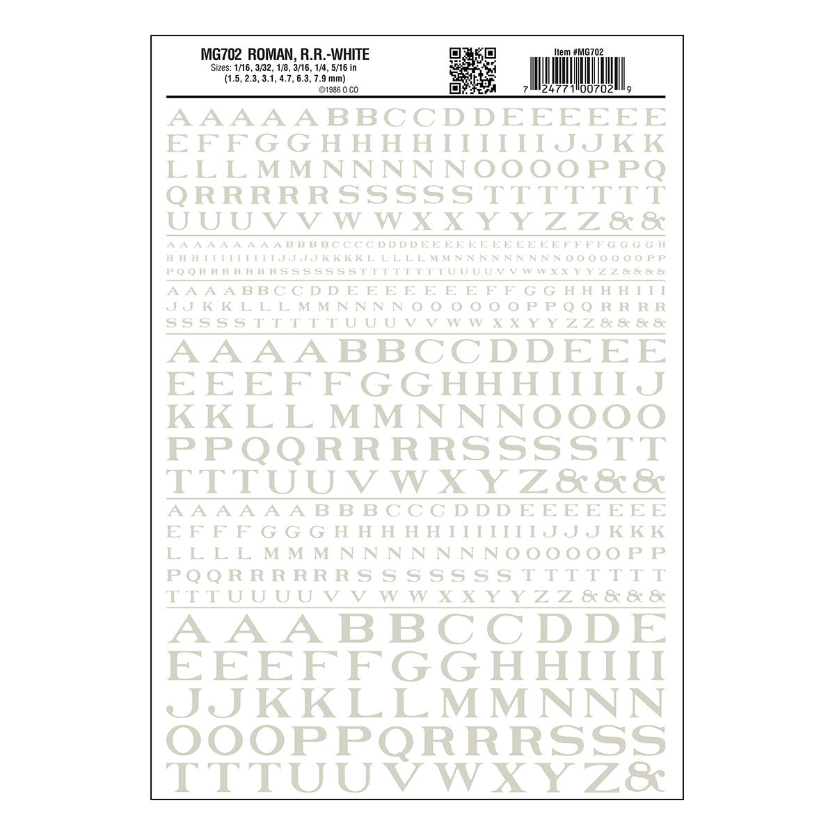 Woodland Scenics RR Roman Letters/white