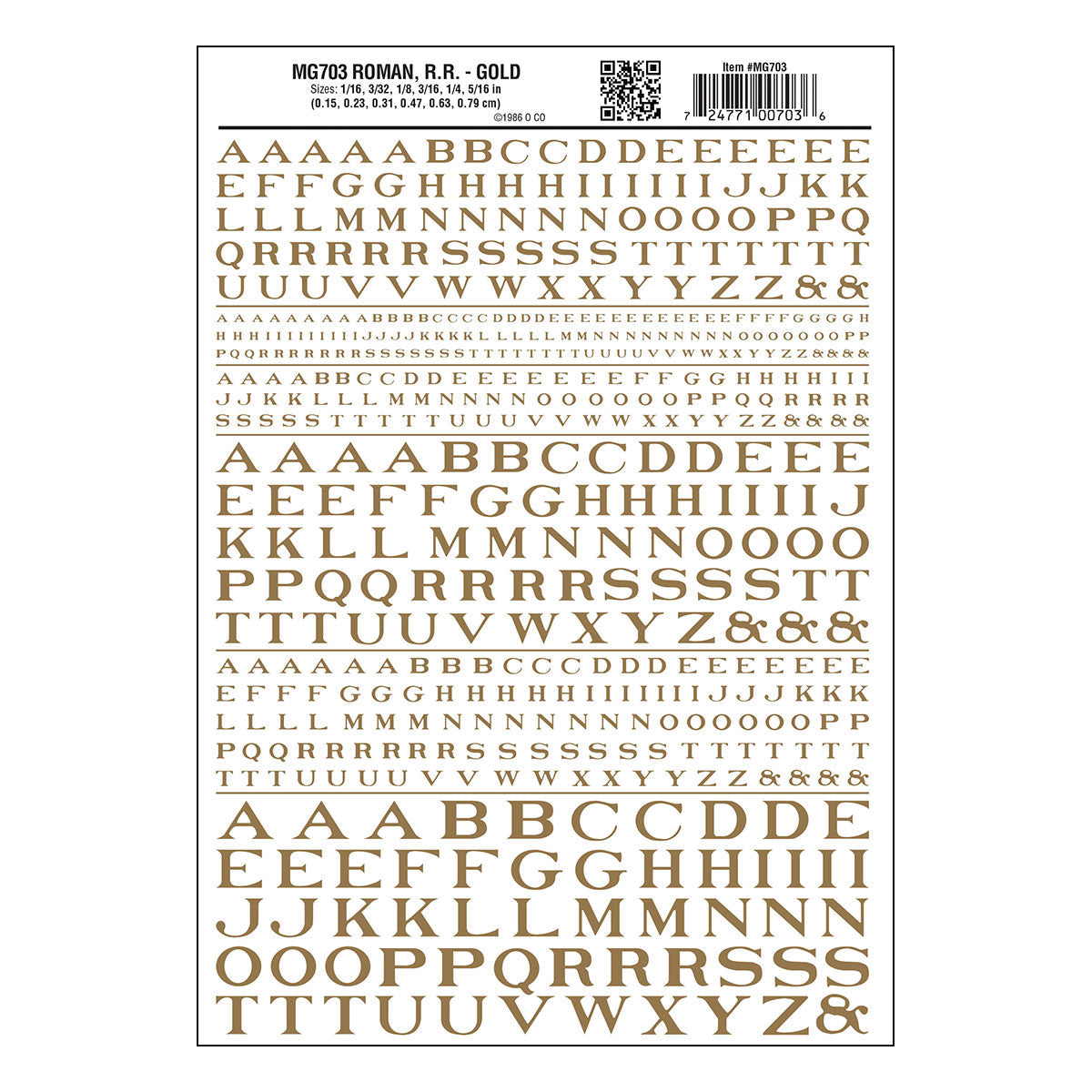 Woodland Scenics RR Roman Letters/gold