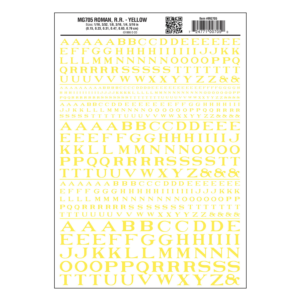 Woodland Scenics RR Roman Letters/yellow