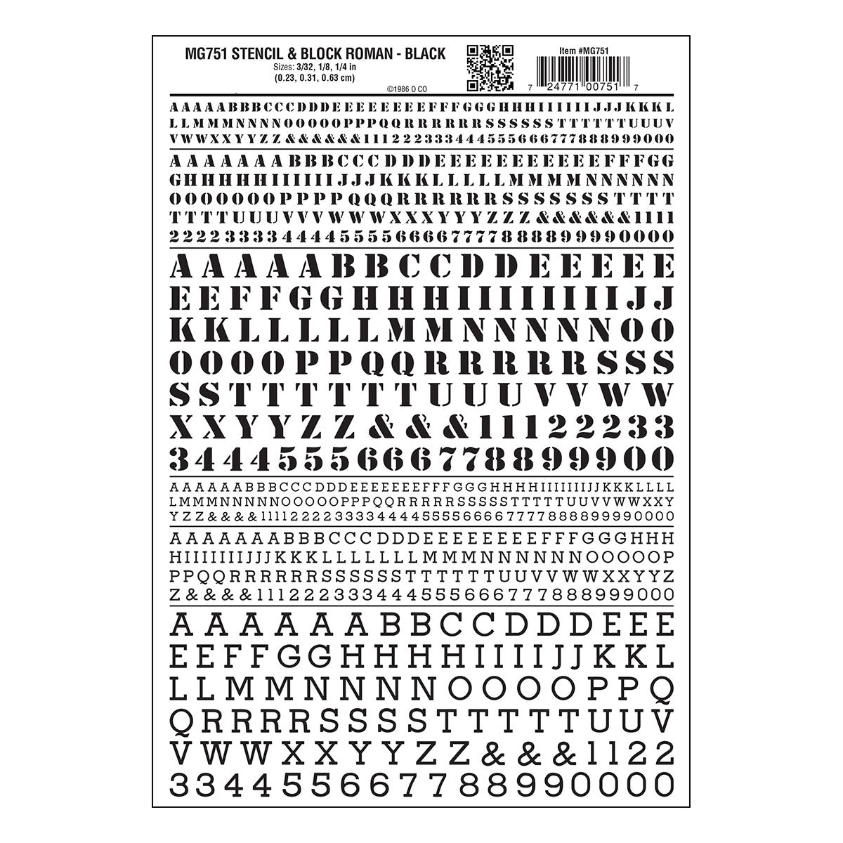 Woodland Scenics Stencil Roman Letters/black