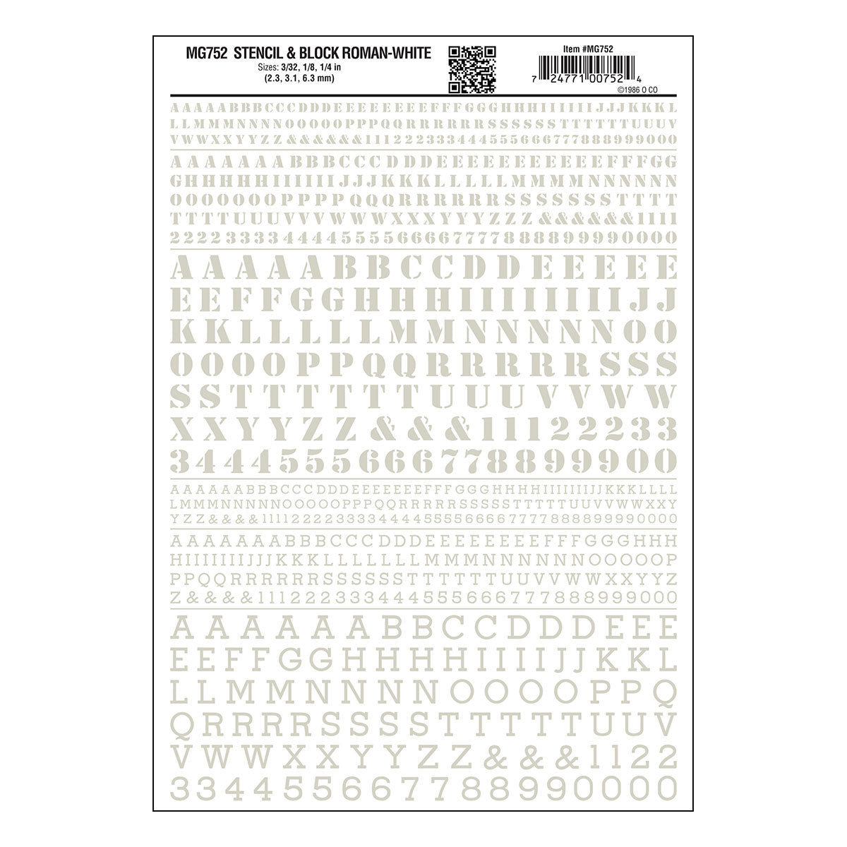 Woodland Scenics Stencil Roman Letters/white