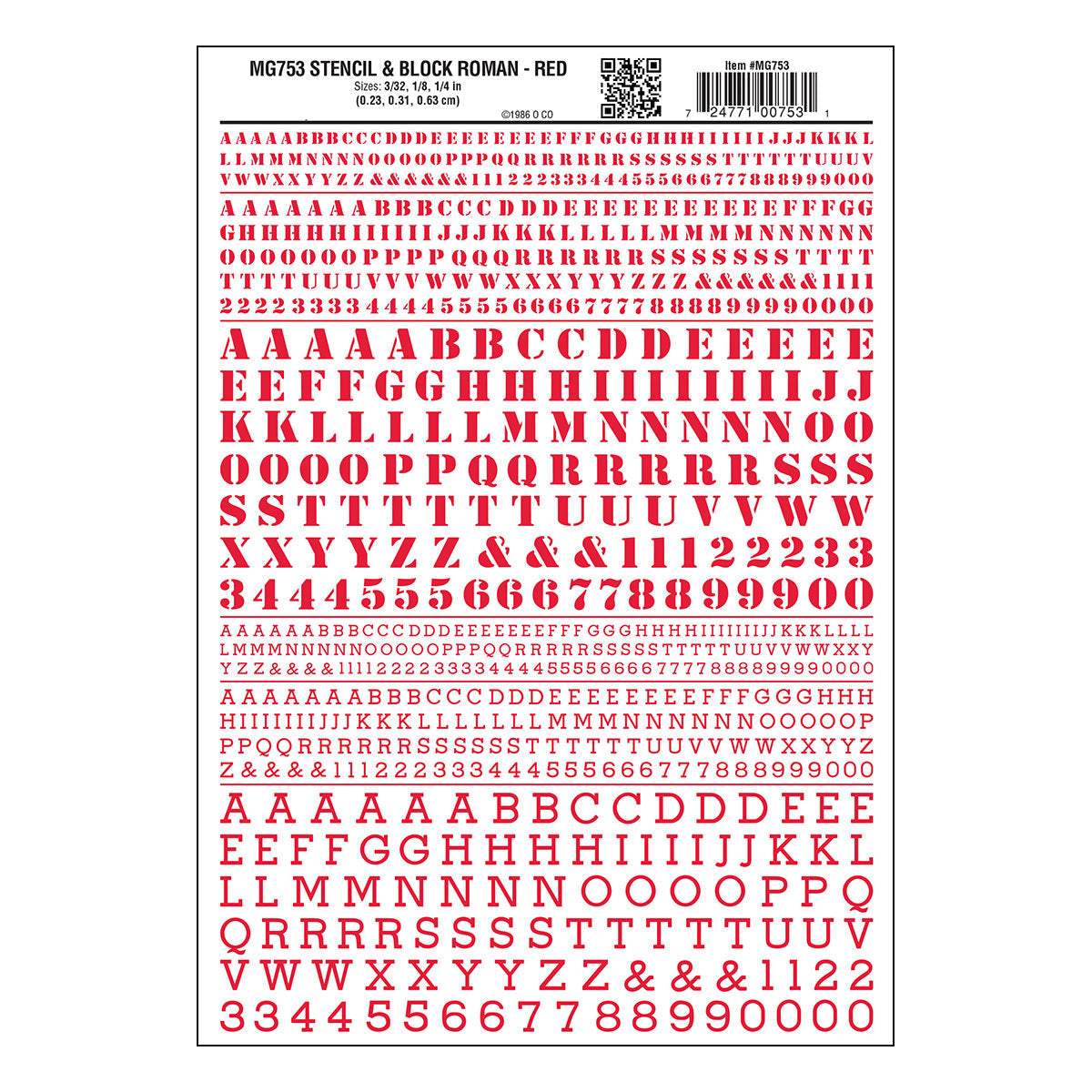 Woodland Scenics Stencil Roman Letters/red