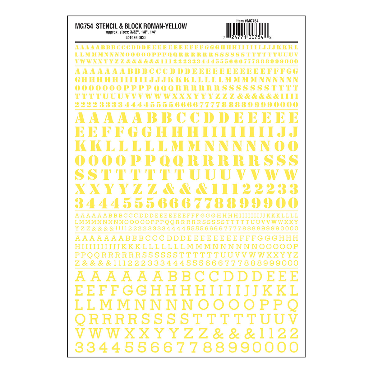 Woodland Scenics Stencil Roman Letters/yellow