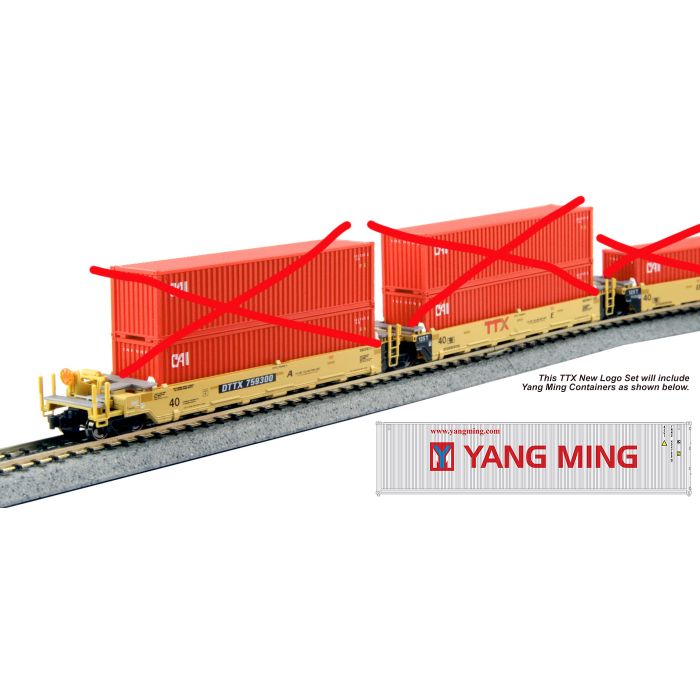 Kato N MAXI-I Double Stack 5pk TTX #759364 with Yang Ming Containers