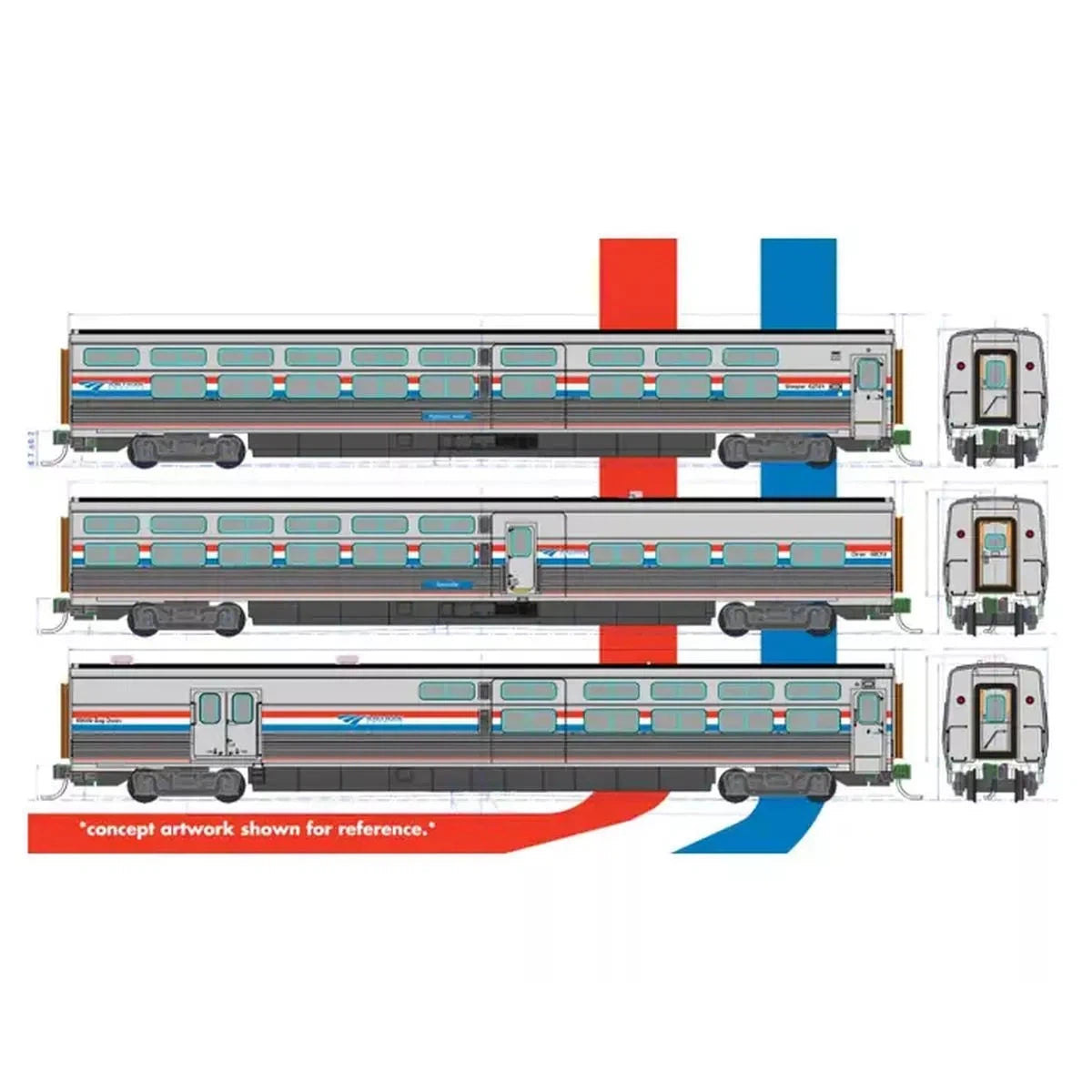 Kato N Scale N Amtrak Phase III Viewliner II Passenger Cars 4 Car Set with Lights