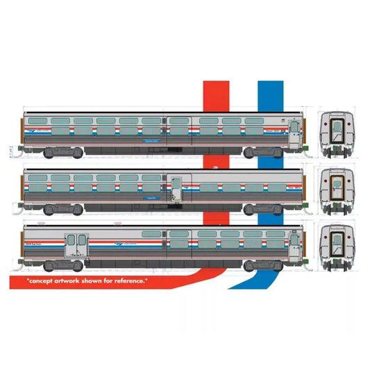 Kato N Scale N Amtrak Phase III Viewliner II Passenger Cars 4 Car Set with Lights